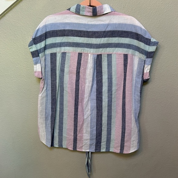 Anthropologie Sanctuary Linen Blend Striped Short Sleeve Tie Front Top, medium - Picture 7 of 7